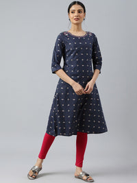 W Geometric Woven Design Thread Work A-Line Kurta