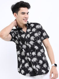 HIGHLANDER Men Black Slim Fit Tropical Printed Casual Shirt