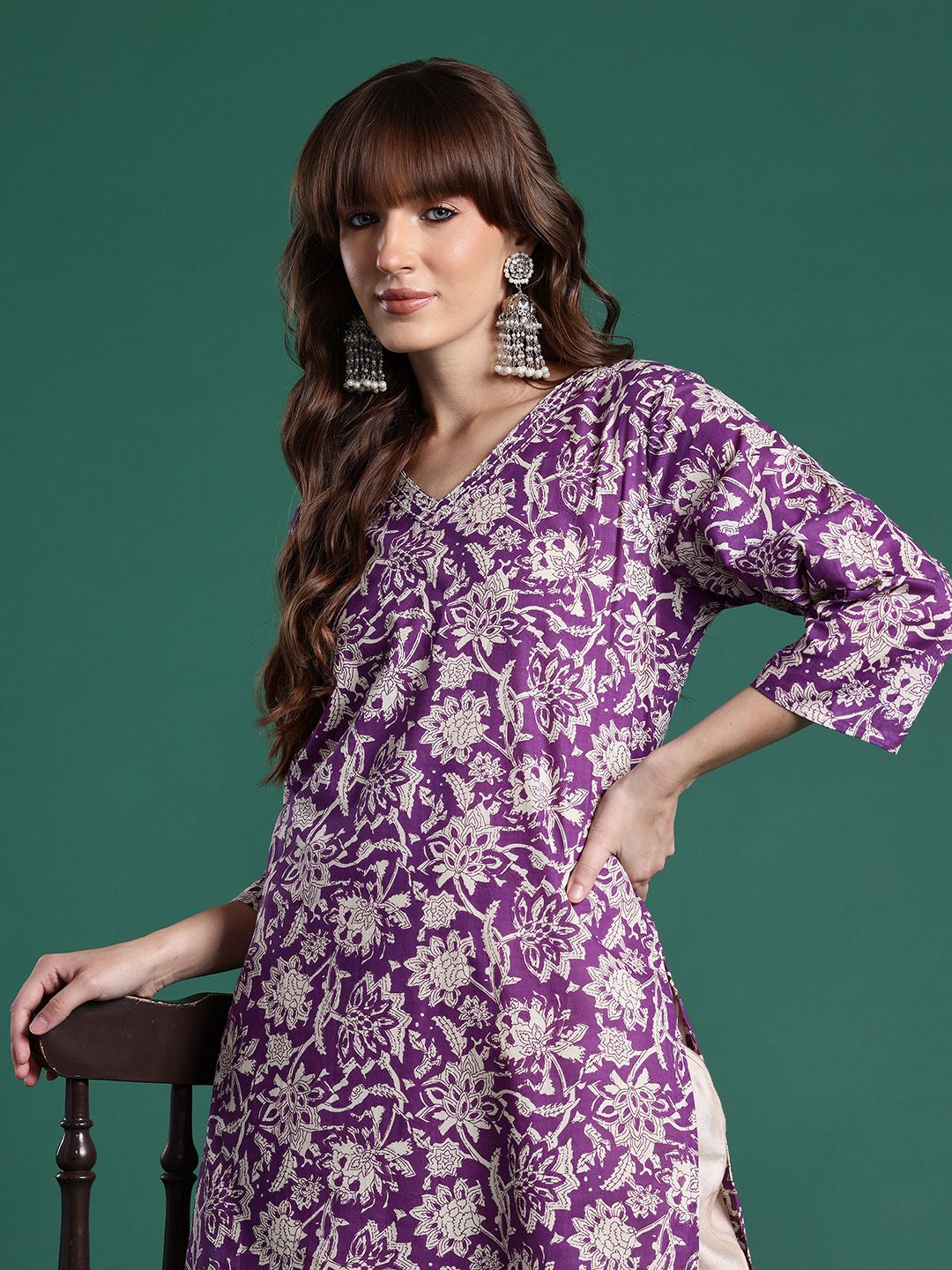 Indo Era Floral Printed Pure Cotton Kurta