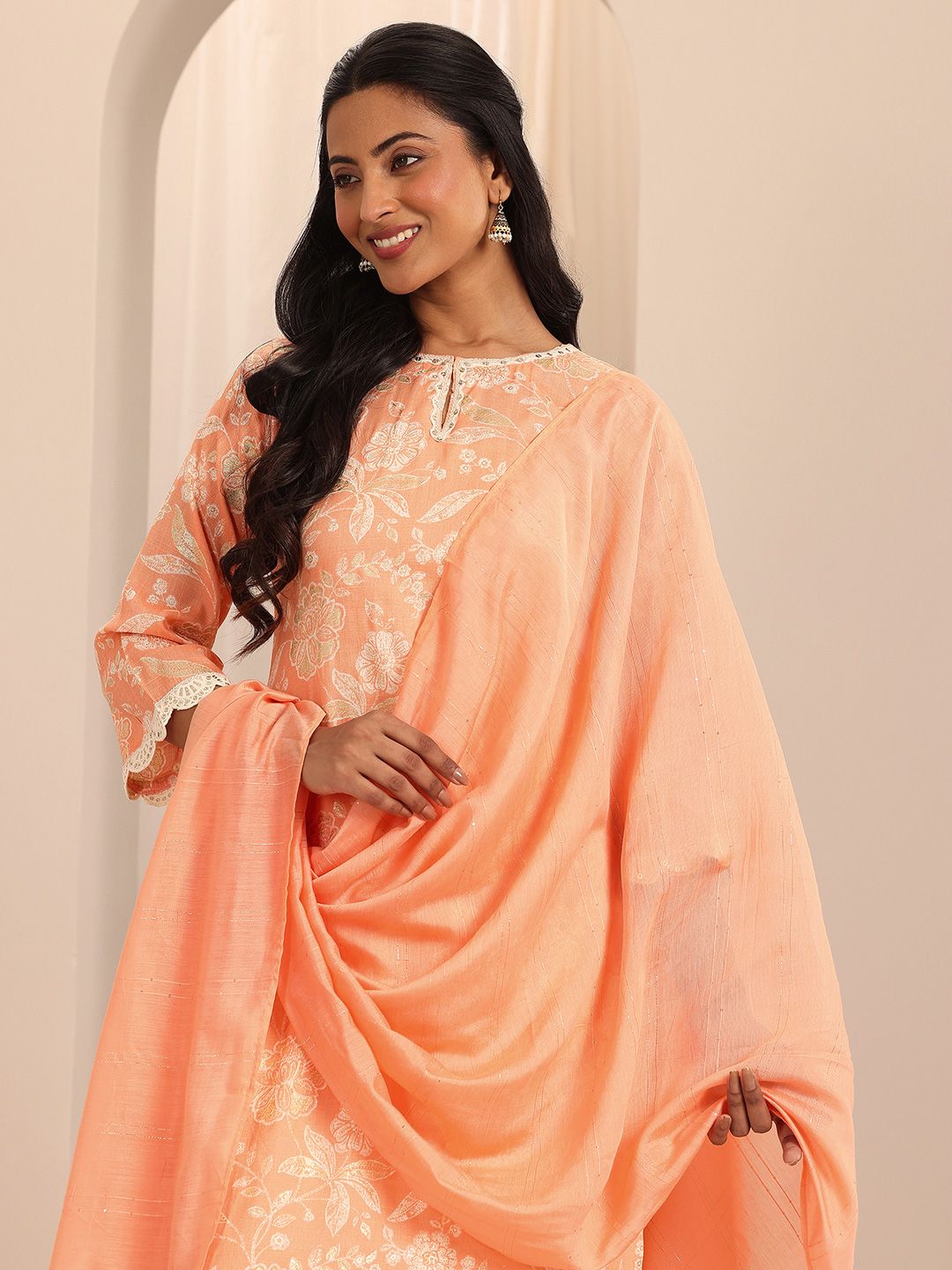 Libas Floral Printed Straight Kurta With Palazzos & Dupatta