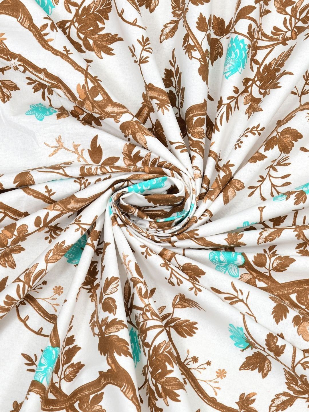 BOMBAY DYEING Brown & Blue Floral Pure Cotton 144 TC Queen Bedsheet Set 2.28 x 2.54 Mts