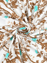 BOMBAY DYEING Brown & Blue Floral Pure Cotton 144 TC Queen Bedsheet Set 2.28 x 2.54 Mts