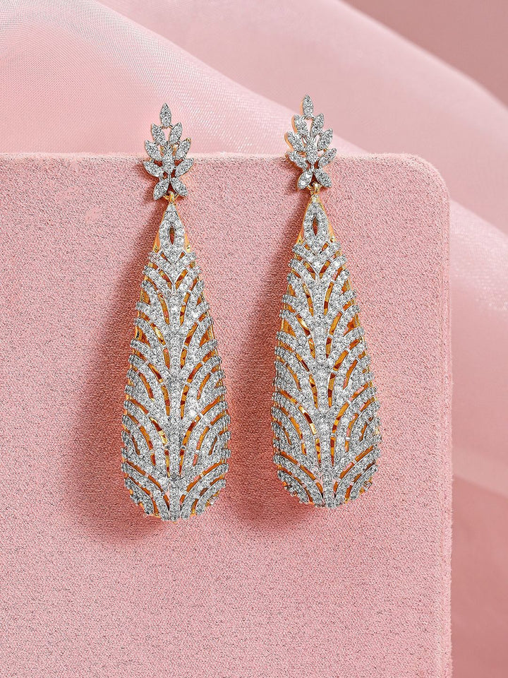 Rubans 22K Gold-Plated Cubic Zirconia Studded Premium Statement Drop Earrings