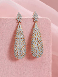 Rubans 22K Gold-Plated Cubic Zirconia Studded Premium Statement Drop Earrings