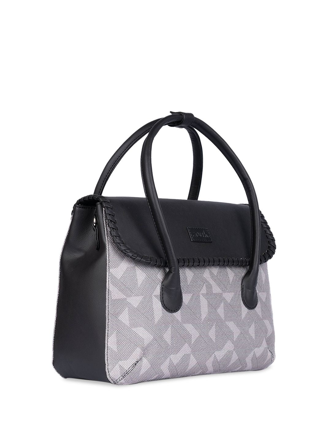 ZOUK Geometric Printed Structured Jute Handheld Bag
