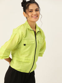 DressBerry Women Fluorescent Green Solid Lightweight Sporty Jacket