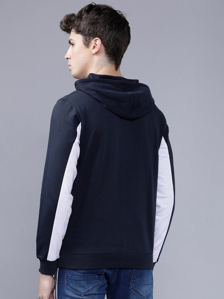 The Indian Garage Co Men Navy Blue & White Printed Hooded Sweatshirt