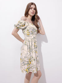 DressBerry Gleeful Spring Florals Bardot Fit & Flare Dress