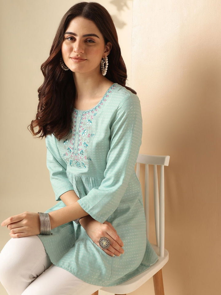 Anouk Embroidered Round Neck A-line Top