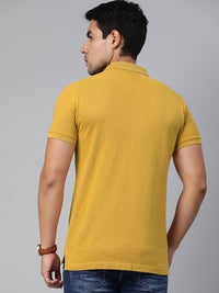THE BEAR HOUSE Men Mustard Yellow Solid Polo Collar Pure Cotton T-shirt