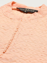 SOJANYA Men Peach-Coloured Ethnic Motifs Pure Cotton Kurta with Churidar & Nehru Jacket