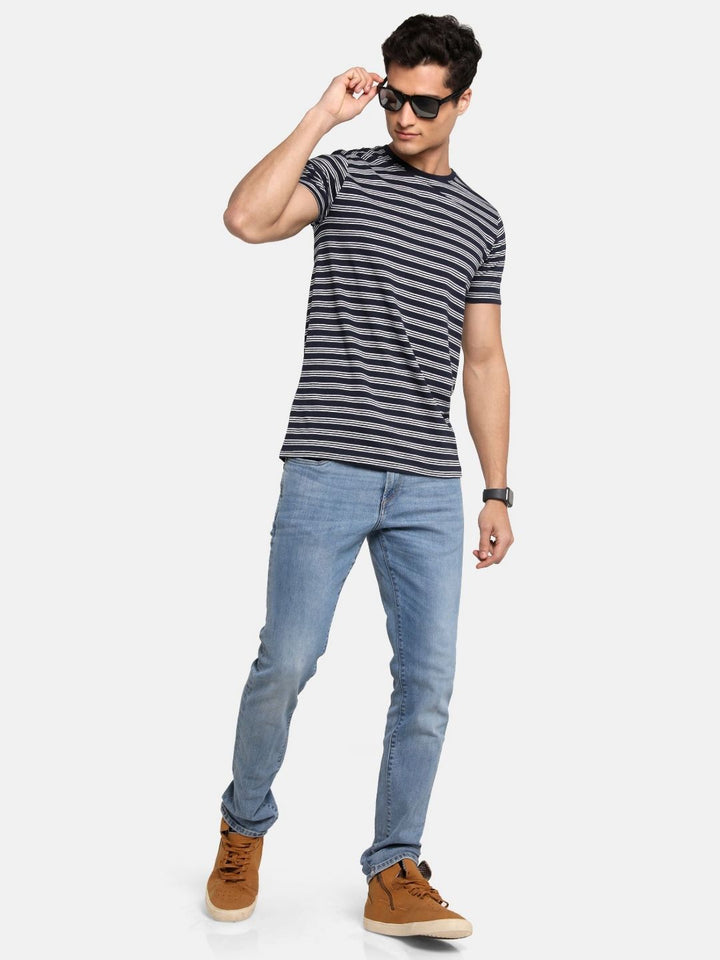 ADRO Men Striped Round Neck Cotton T-shirt