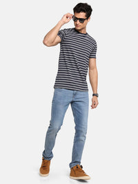 ADRO Men Striped Round Neck Cotton T-shirt