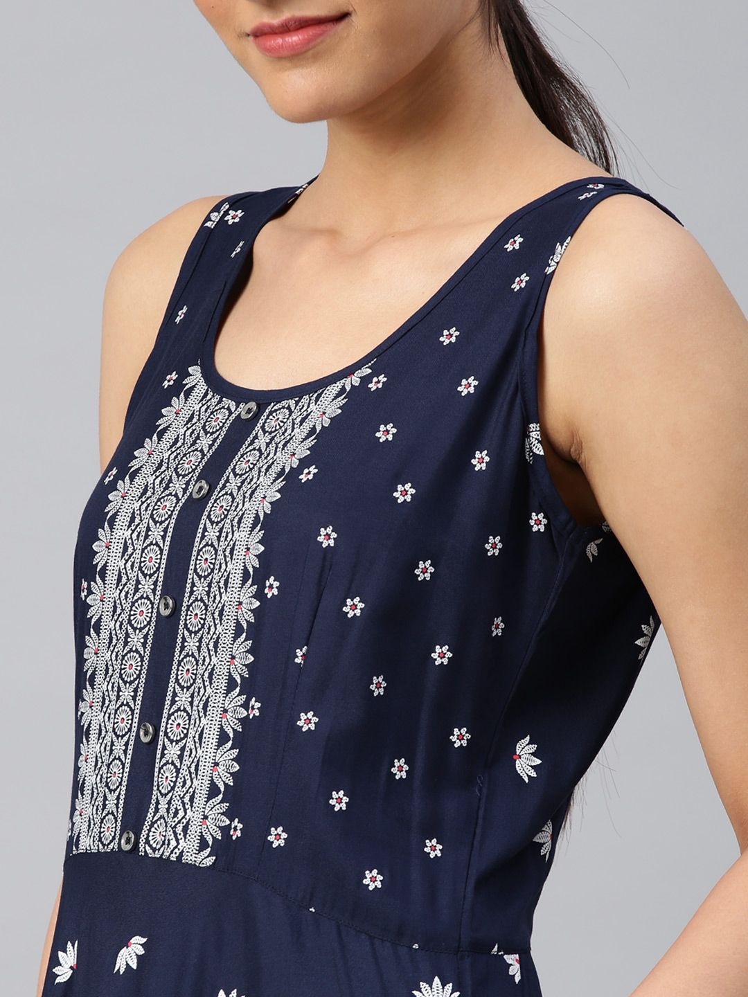 Vishudh Women Navy Blue Printed Anarkali Kurta