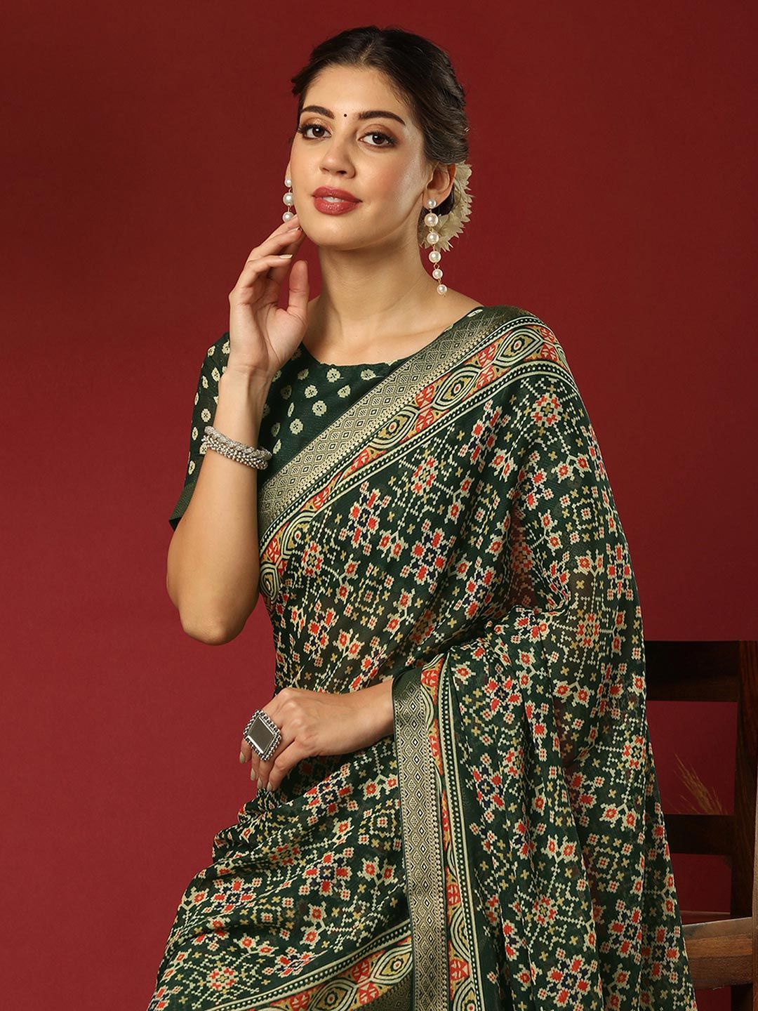 KALINI Ethnic Motifs Pure Georgette Patola Saree