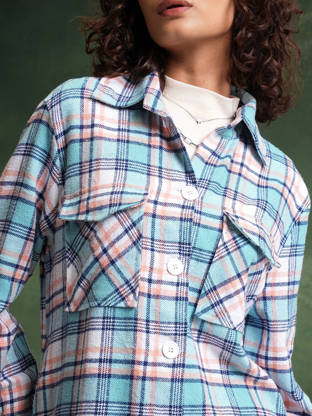Tokyo Talkies Tartan Checked Cuban Collar Oversized Flannel Shirt