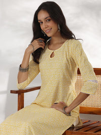 Libas Floral Printed Keyhole Neck Cotton Straight Kurta