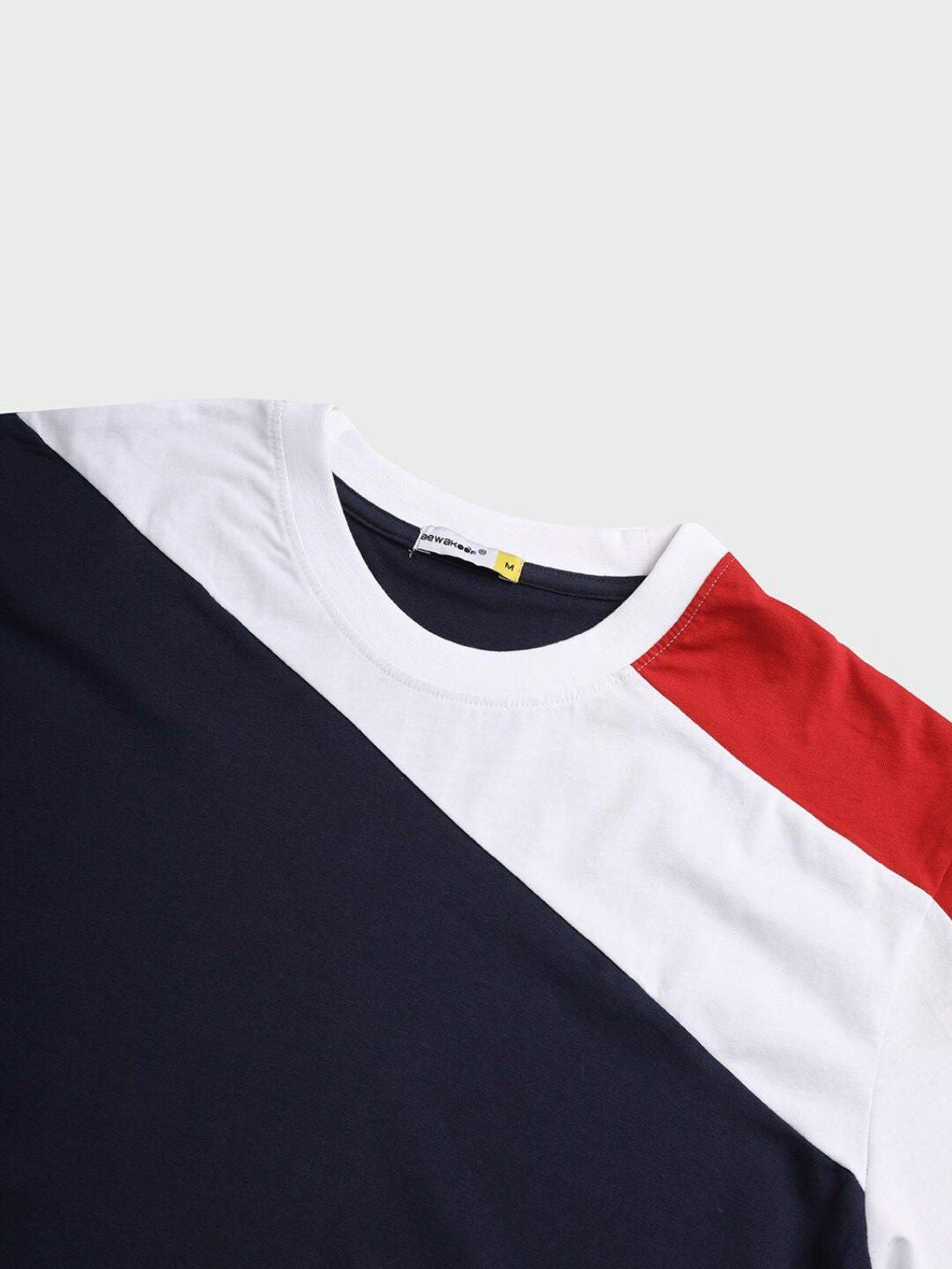Bewakoof Men Navy Blue & White Colourblocked Pure Cotton T-shirt