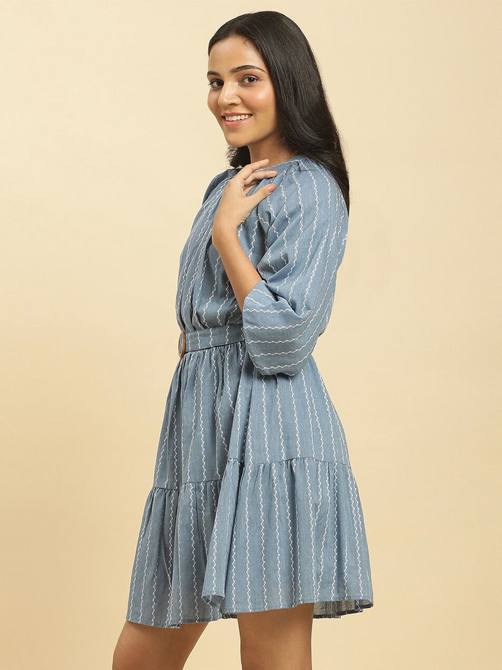 W Striped Pure Cotton A-Line Dress