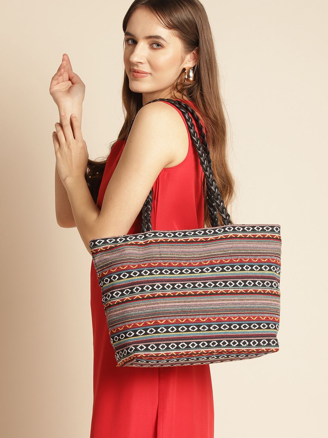 Anouk Geometric Self Design Structured Shoulder Bag