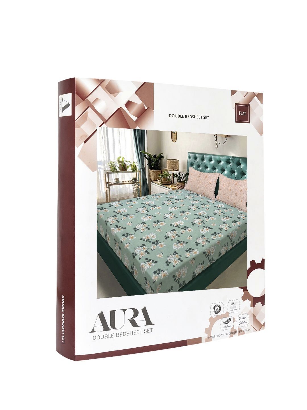 Aura Green & White Floral Printed 300 TC Double King Bedsheet Set-2.50 m X 2.25 m