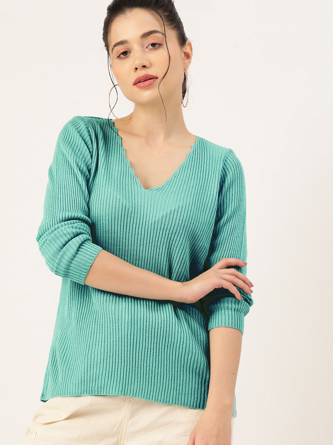 DressBerry Women V-Neck Ribbed Pullover