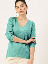 DressBerry Women V-Neck Ribbed Pullover