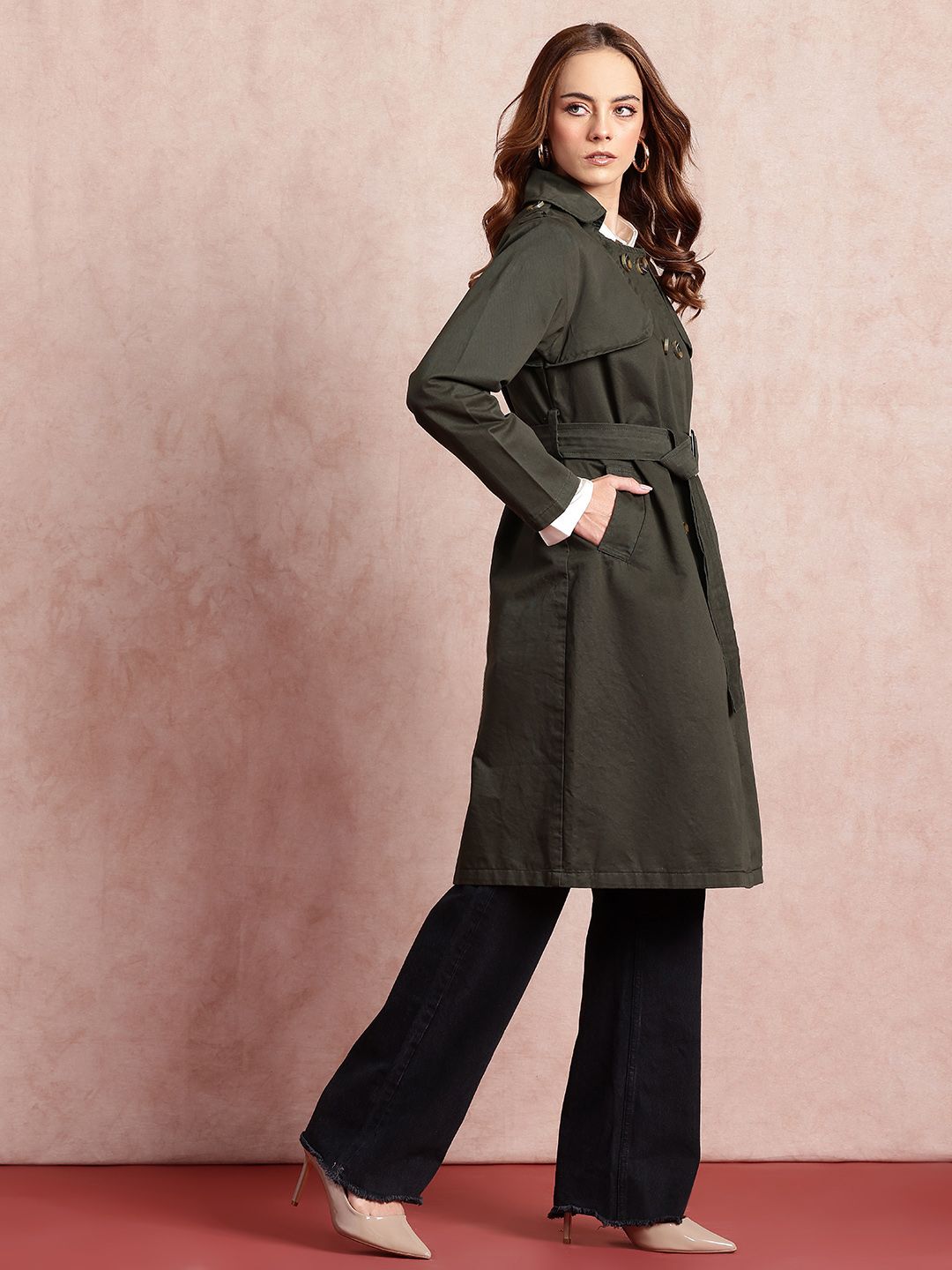 all about you Knee Length Pure Cotton Trench Coat