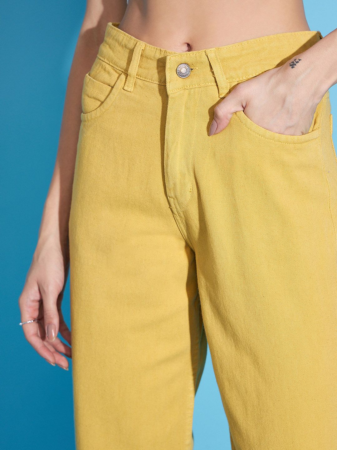 SASSAFRAS Women Stylish Mustard Relaxed Fit Jeans
