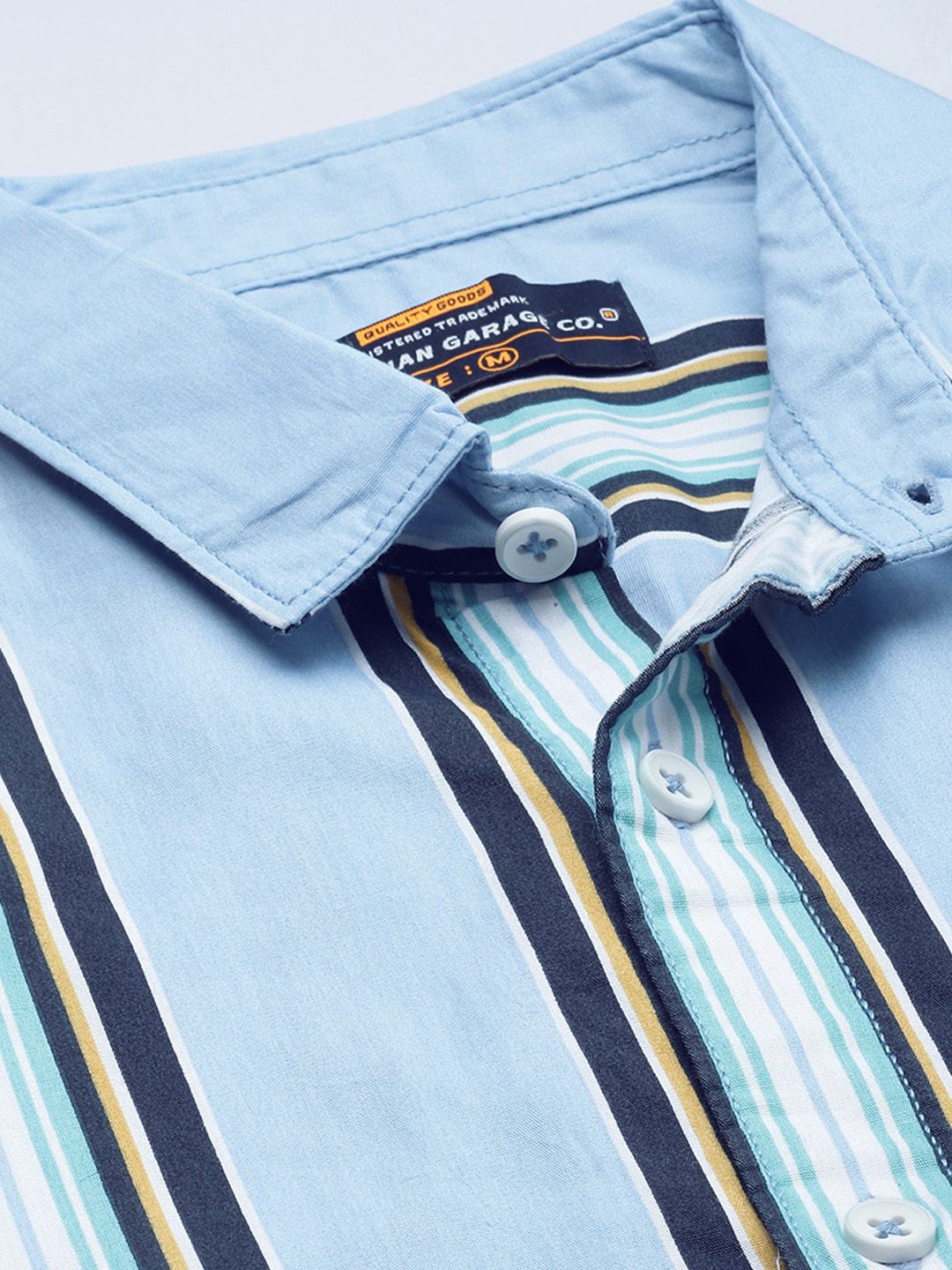 The Indian Garage Co Men Blue & White Striped Cotton Casual Shirt