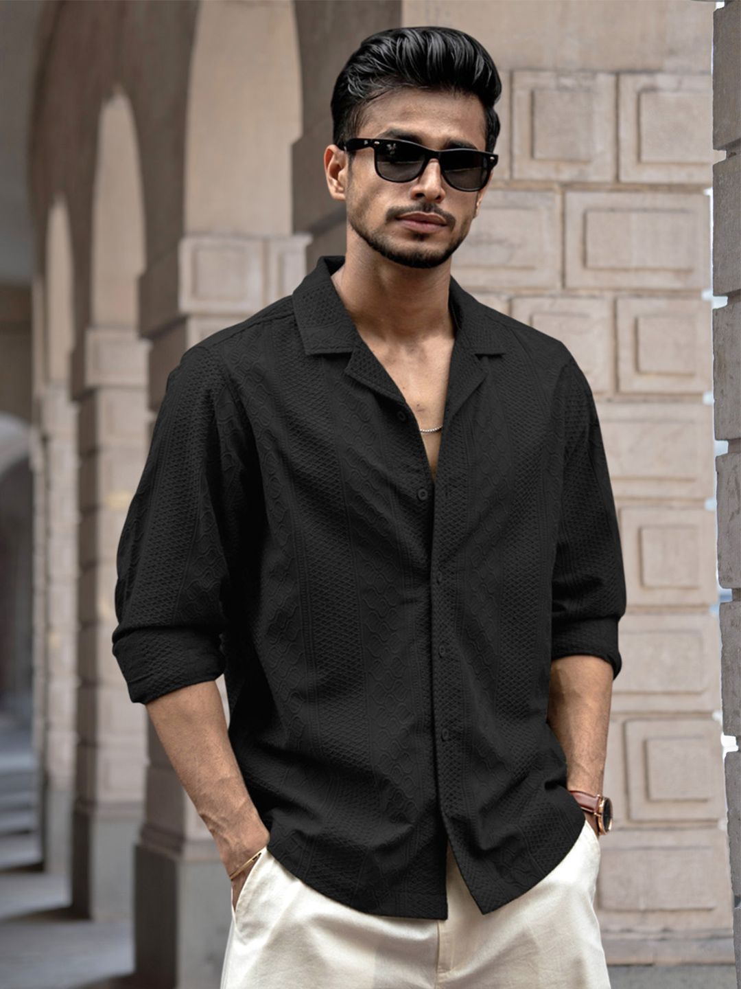Powerlook Men Spread Collar Solid Casual Shirt