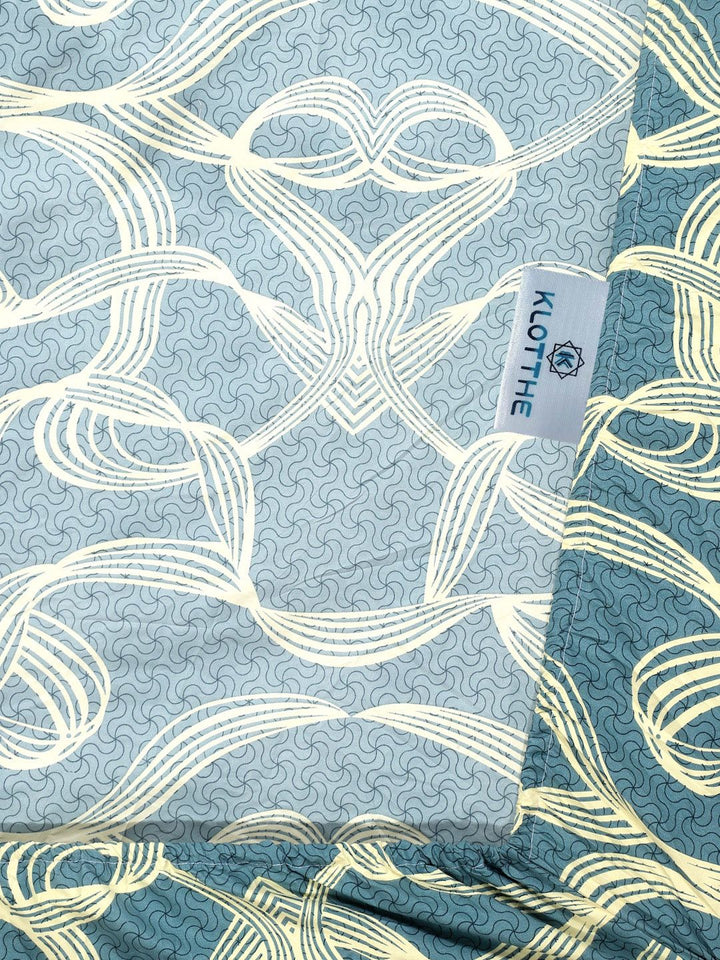 KLOTTHE Turquoise Blue & Yellow Printed 300TC Single Bedsheet & Pillow Covers