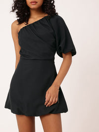 DressBerry Cutesy Classic One Shoulder Gathers Puff Sleeve Mini A-Line Dress