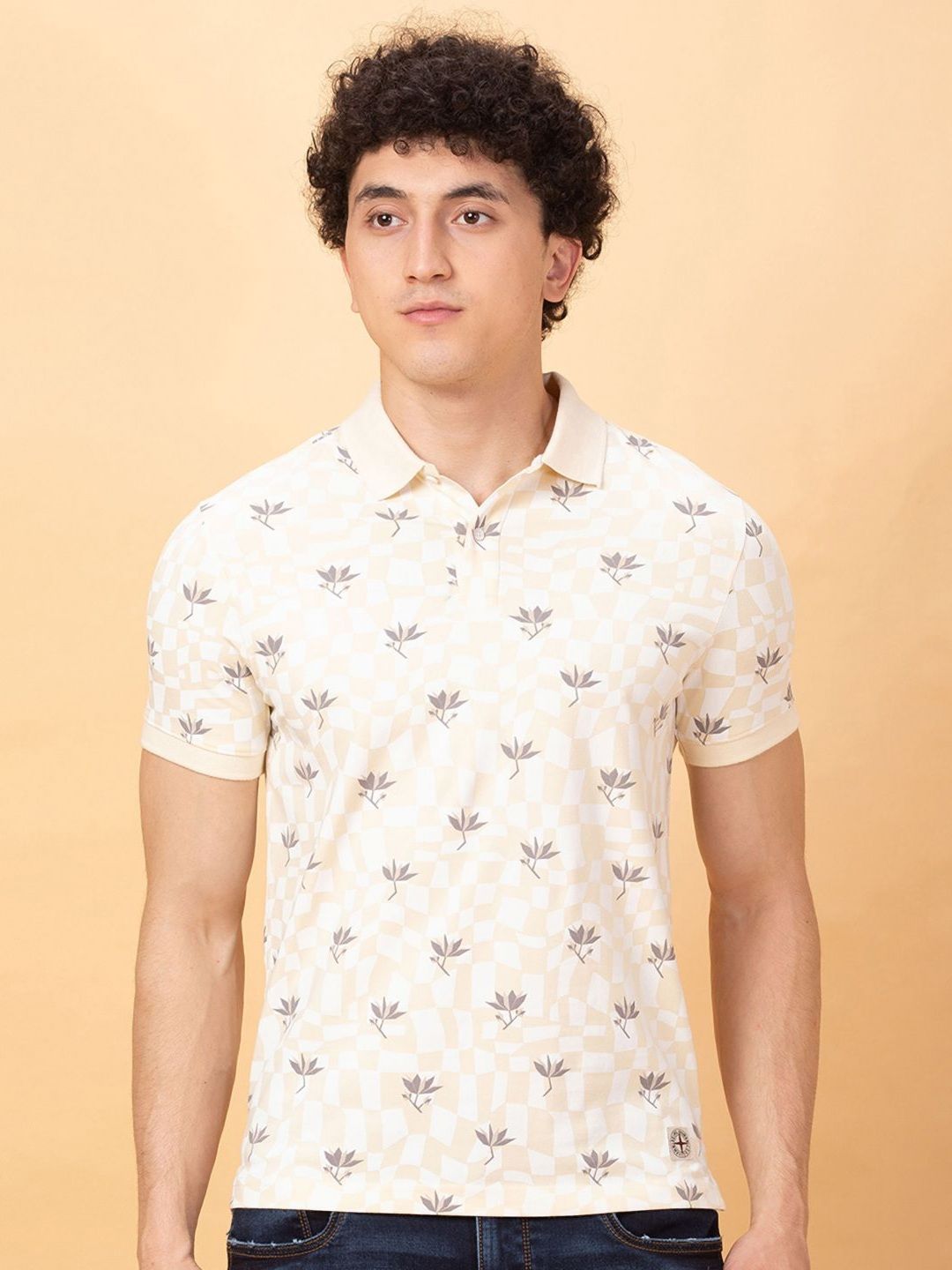 Being Human Men Floral Printed Polo Collar Applique T-shirt