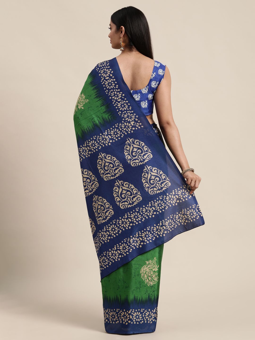 Saree mall Green & Off White Ethnic Motifs Printed Art Silk Sarees