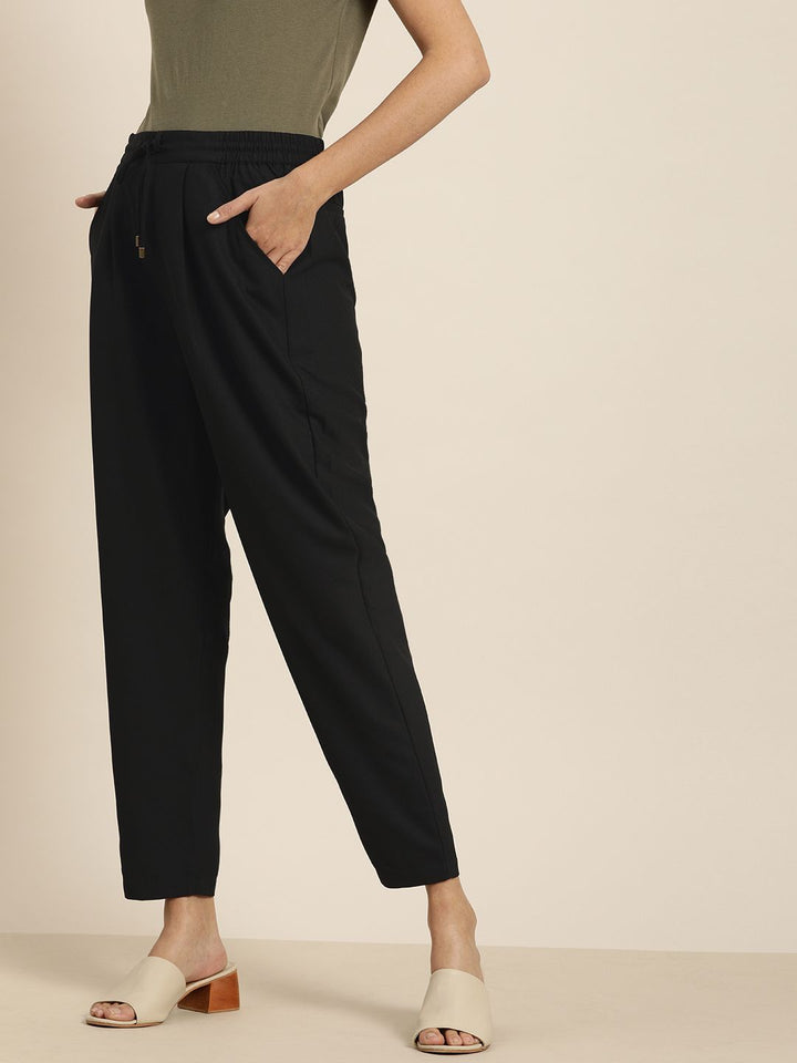 all about you Women Black Slim Fit Solid Trousers