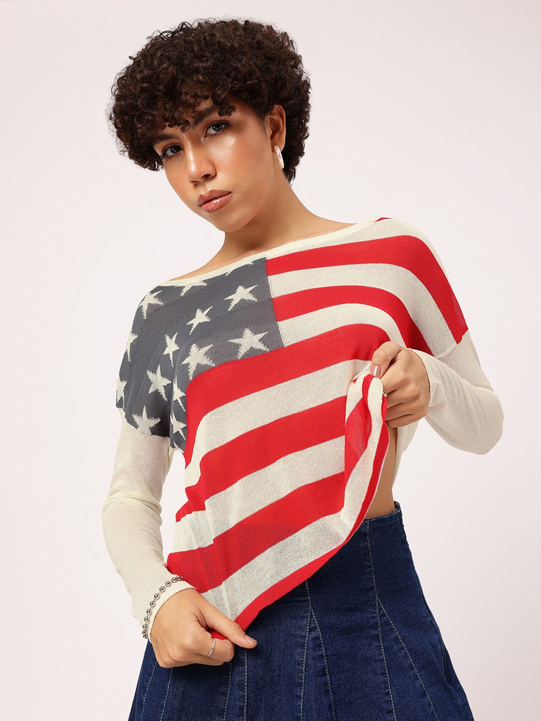 DressBerry Flag Frenzy Off-Shoulder Top