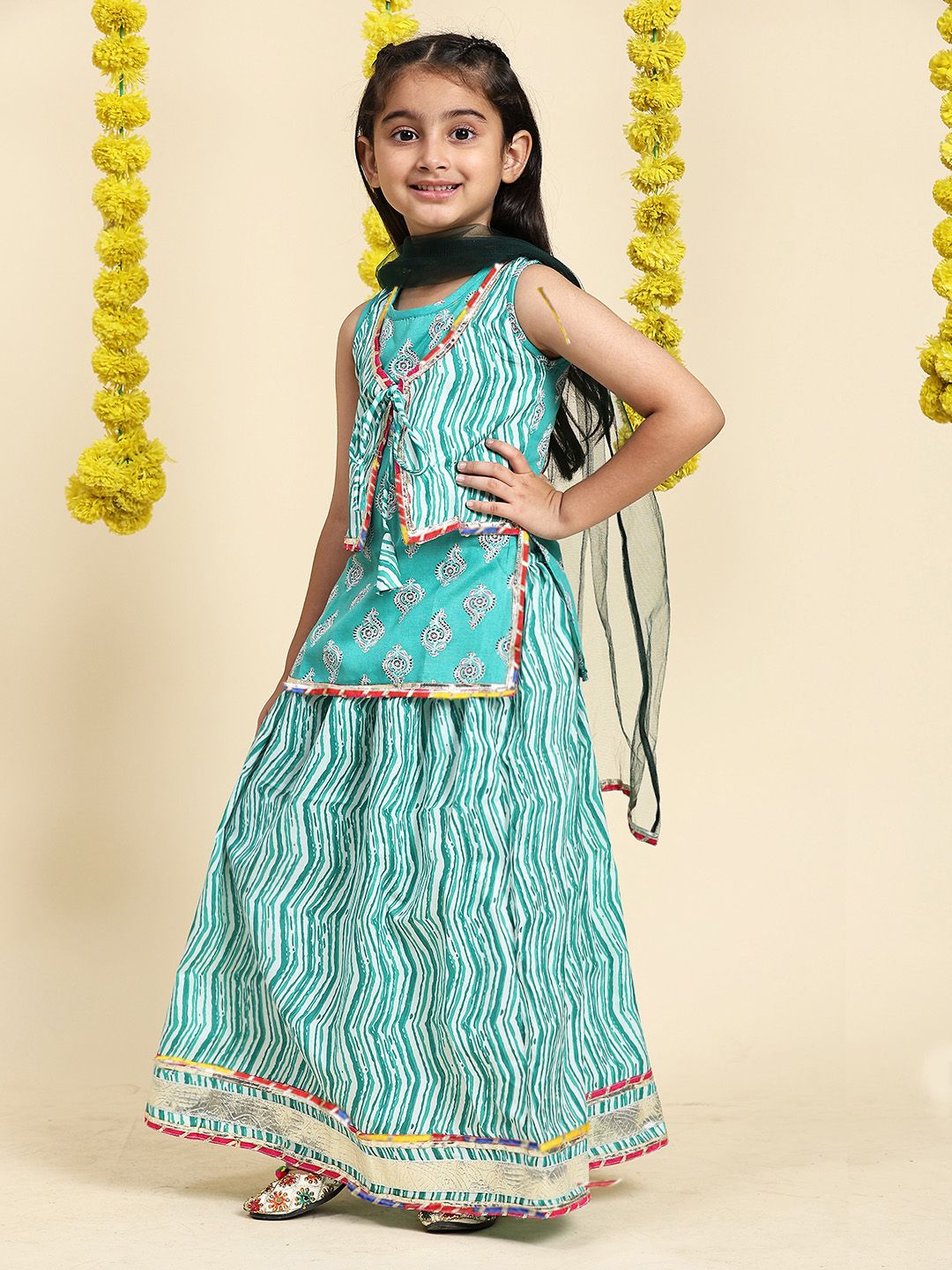 Cutiekins Girls Paisley Printed Cotton Ready to Wear Lehenga & Blouse With Dupatta