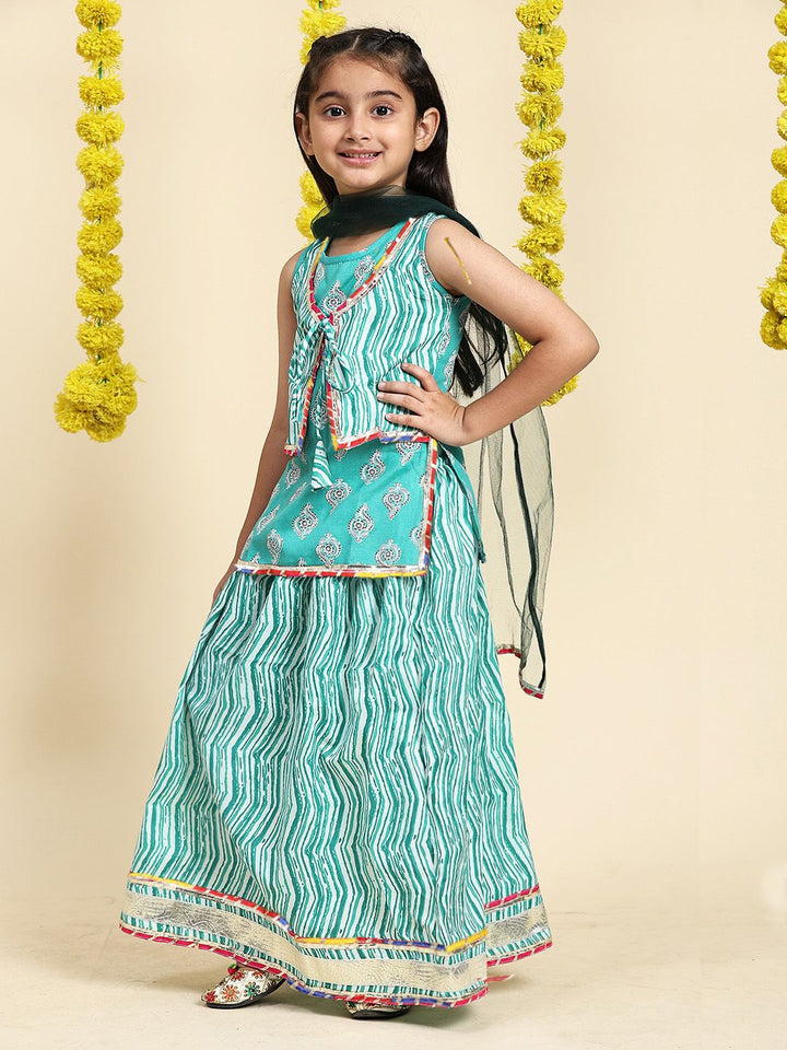 Cutiekins Girls Paisley Printed Cotton Ready to Wear Lehenga & Blouse With Dupatta
