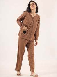 SANSKRUTIHOMES Mandarin Collar Pure Cotton Night suit