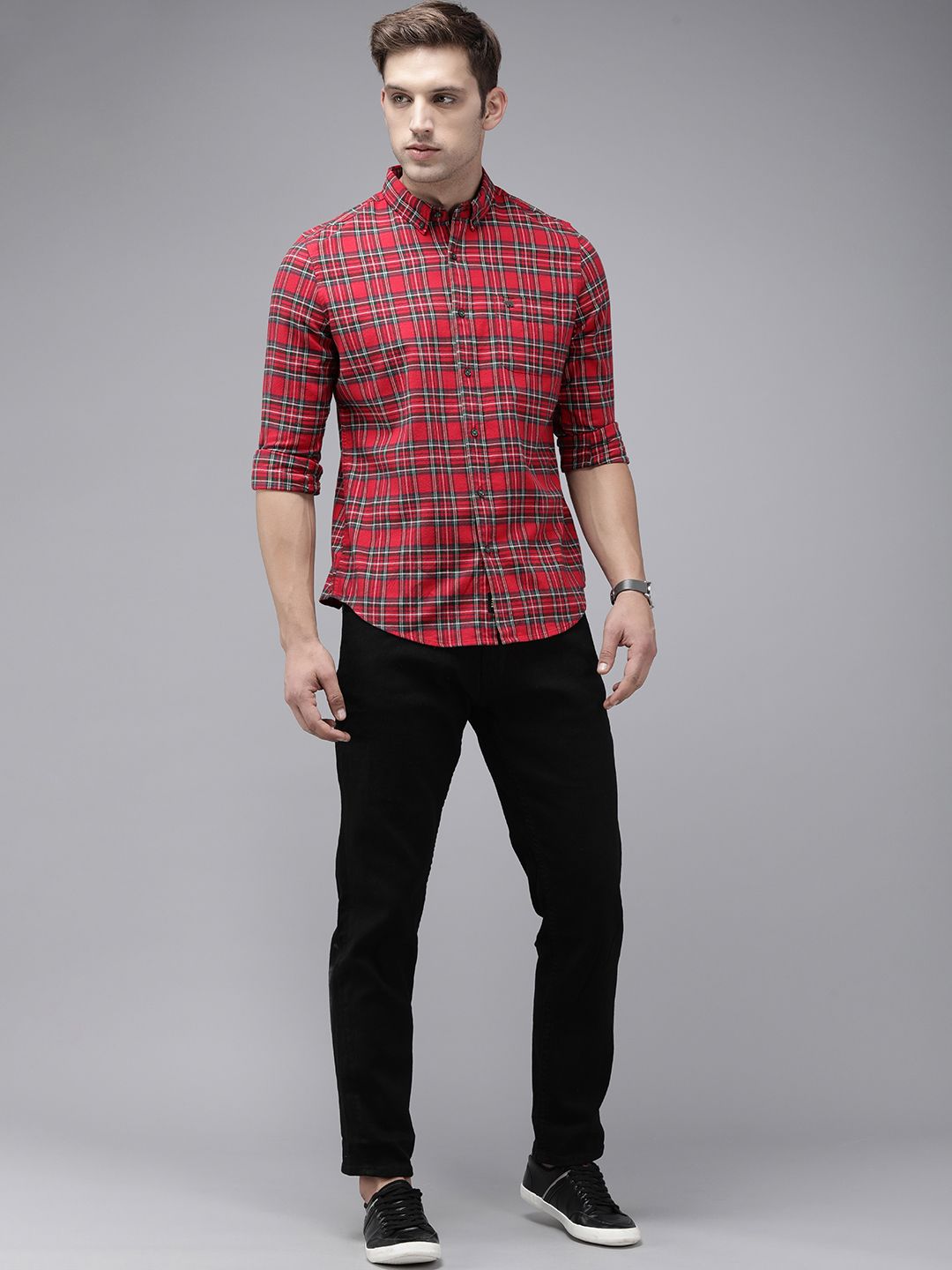 THE BEAR HOUSE Men Slim Fit Tartan Checks Pure Cotton Casual Shirt