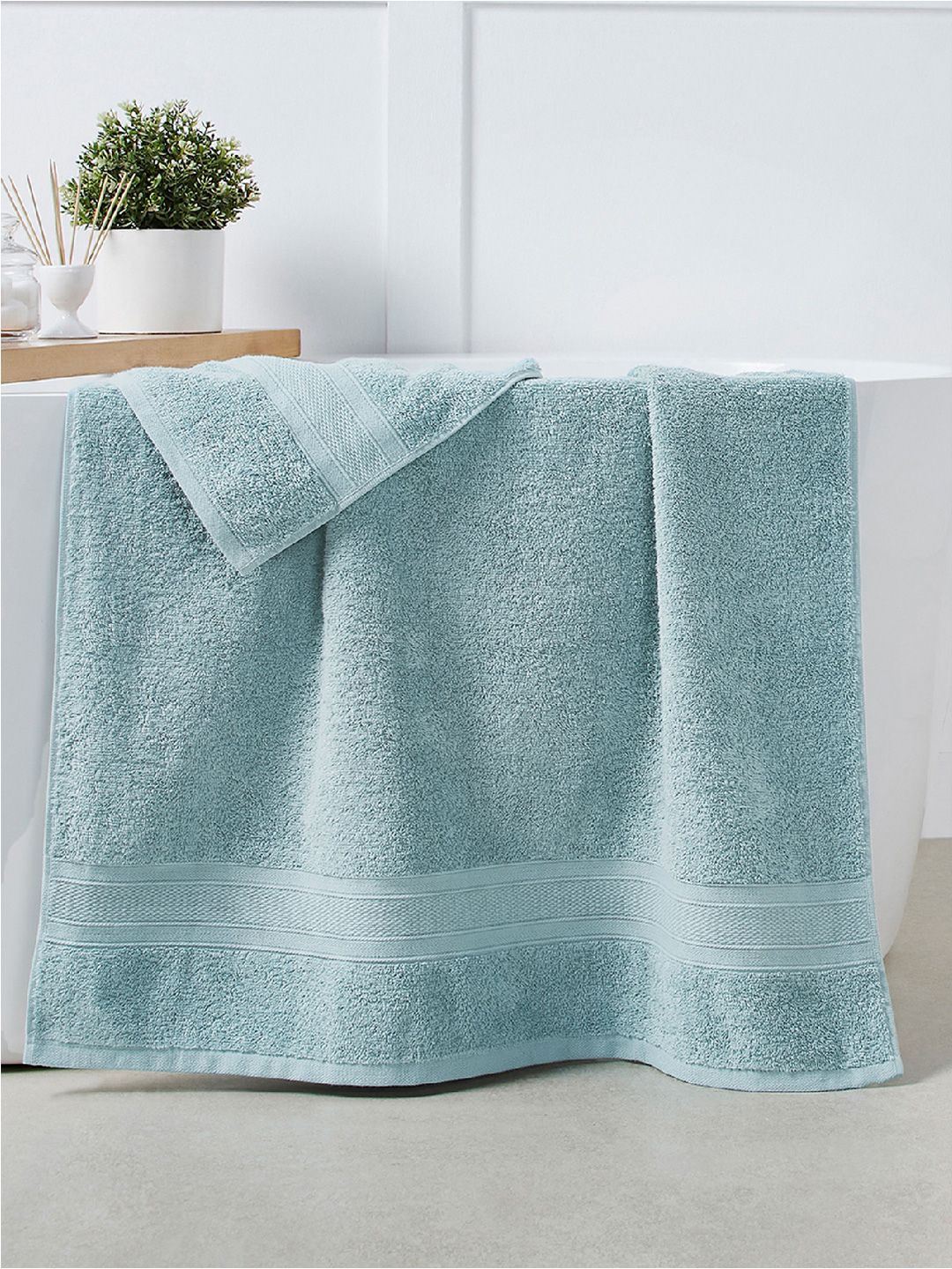 MYTRIDENT Set Of 6 Blue Solid 500 GSM Soft  Plush Pure Cotton Towel Set