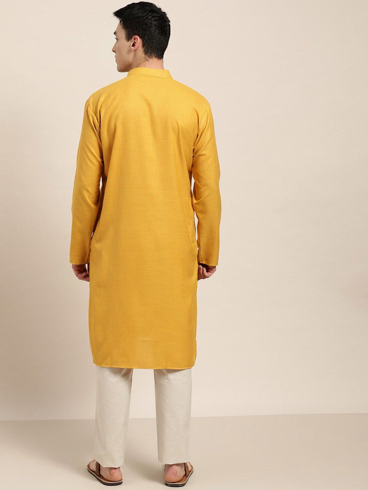 SOJANYA Lelaki Mustard Kuning Solid Kurta Lurus