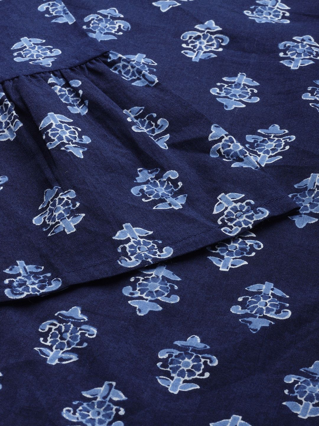 Anouk Navy Blue Ethnic Motifs Bell Sleeved Pure Cotton Top