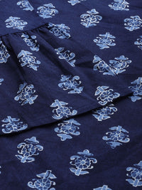 Anouk Navy Blue Ethnic Motifs Bell Sleeved Pure Cotton Top