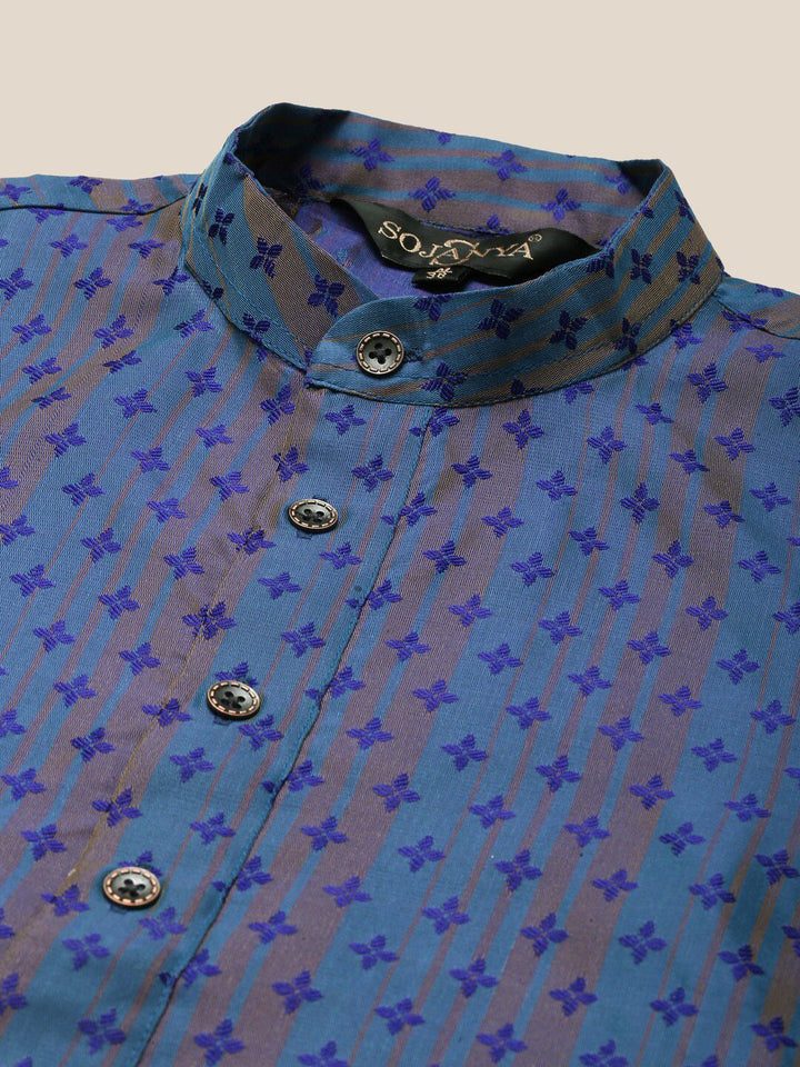 SOJANYA Men Blue Self Design Silk Blend Kurta
