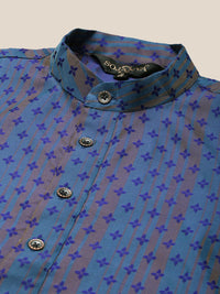 SOJANYA Men Blue Self Design Silk Blend Kurta