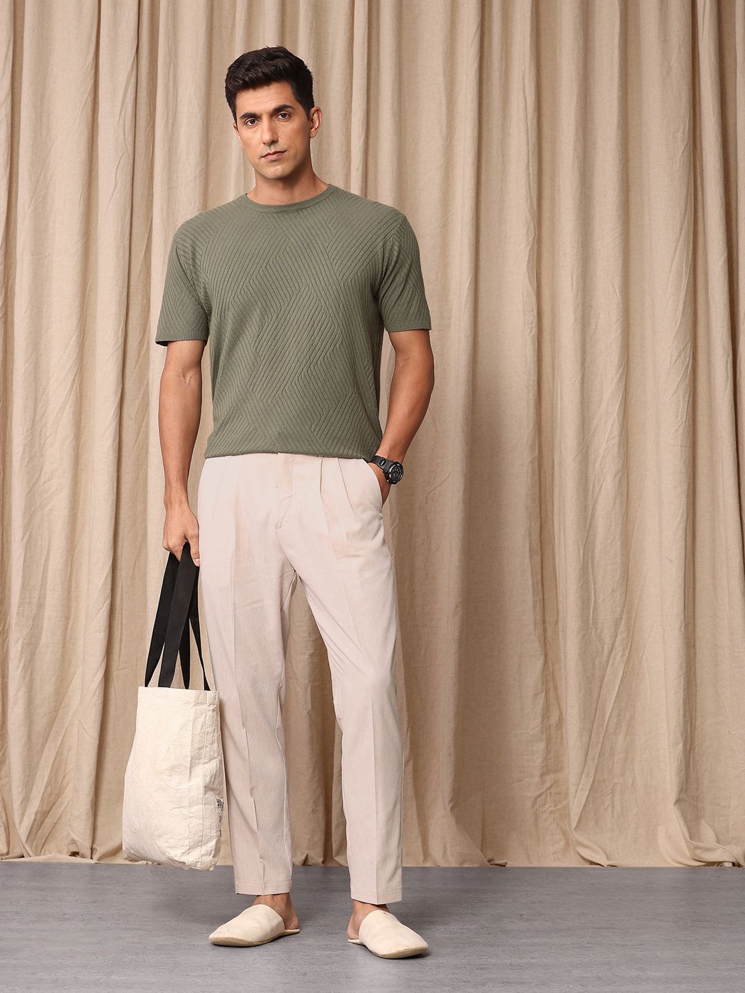 Mr Bowerbird Men Liberal Fit Pleated Trousers