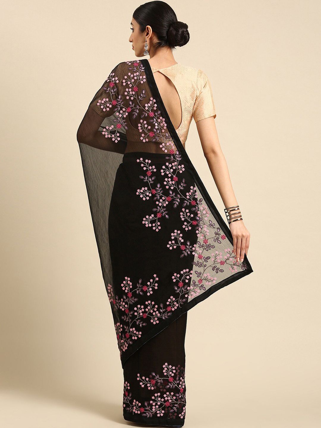 KALINI Floral Embroidered Pure Chiffon Saree