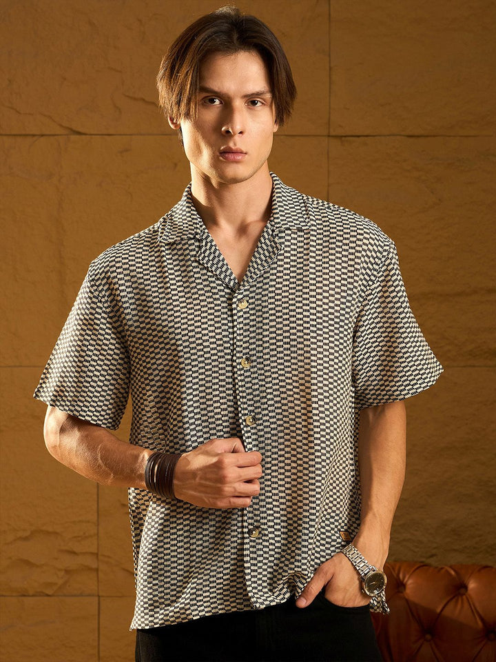 DENNISON Drop Shoulder Textured Oversized Crochet Shirt